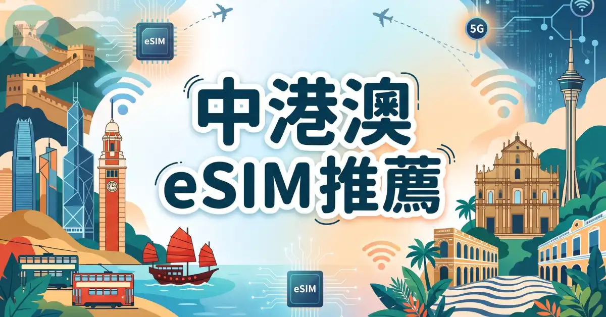 中港澳 eSIM 推薦威訊 WaySim 官方攻略圖,標註全站 9 折優惠與中港澳免翻牆落地實測