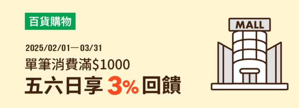 全支付指定百貨購物品牌五六日滿$1000享3%回饋